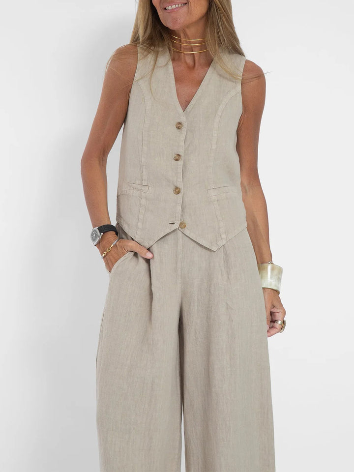 Abril | Conjunto de Chaleco a Medida y Pantalones de Pierna Ancha de Algodón