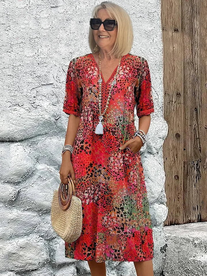 Sofía | Elegante Vestido Midi Floral con Cobertura para el Abdomen