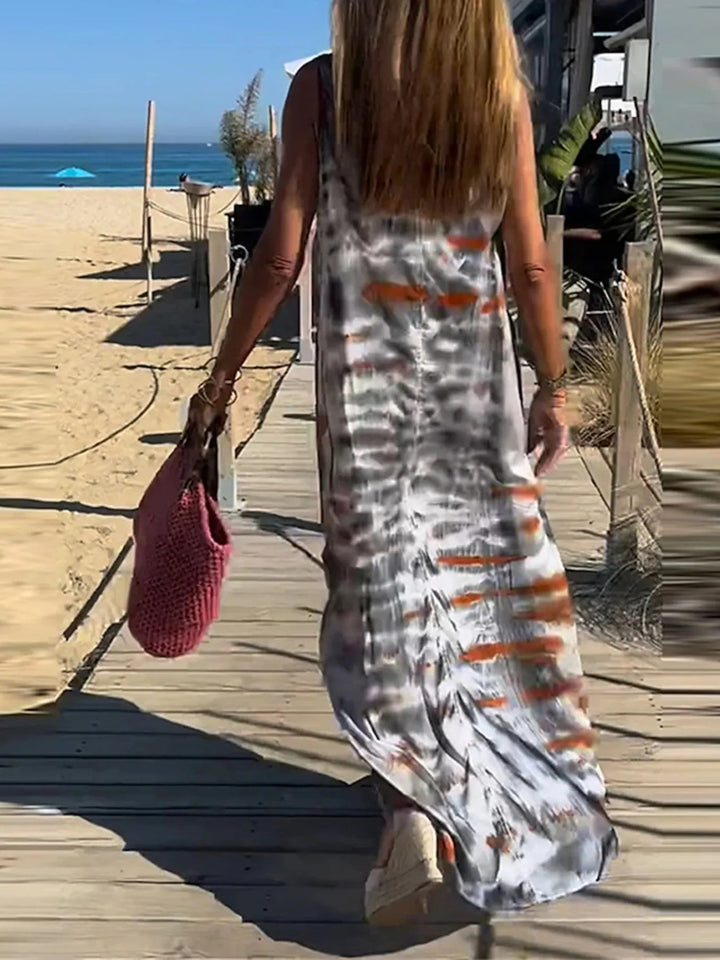 Vestido Maxi de Tirantes con Escote en V Tie-Dye