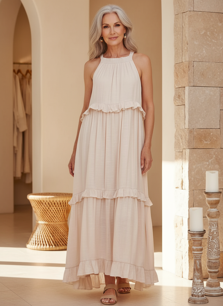 Robyn - Vestido Maxi con Volantes y Cuello Halter