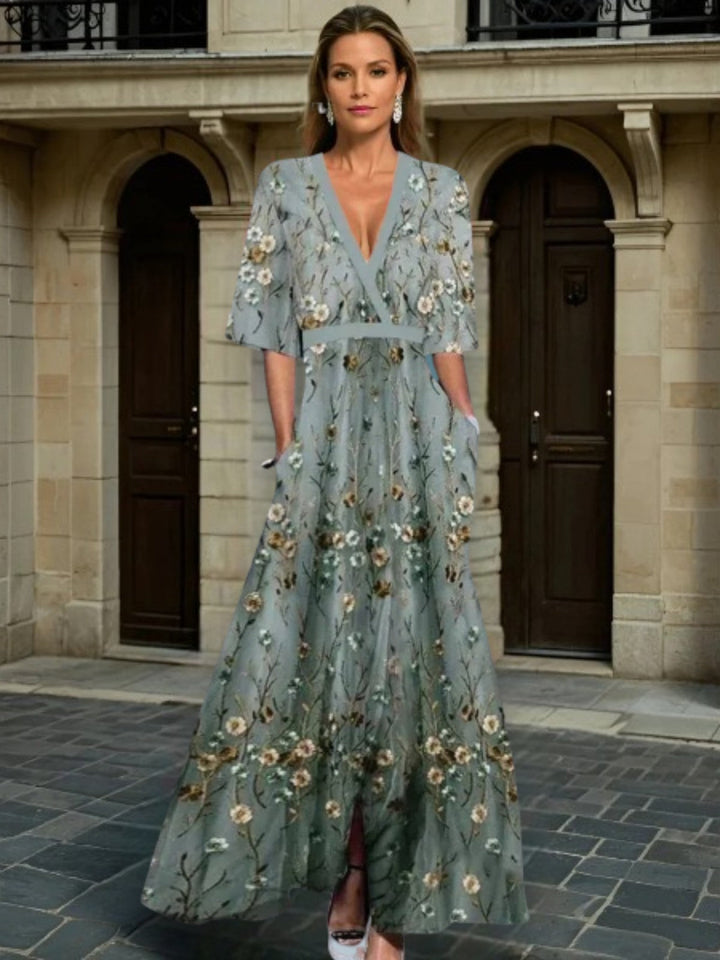 Hazel | Elegante Vestido Maxi Boho con Cinturón y Escote en V