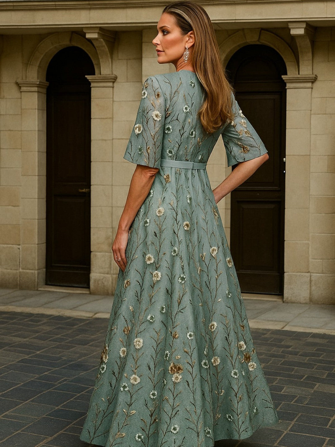 Hazel | Elegante Vestido Maxi Boho con Cinturón y Escote en V