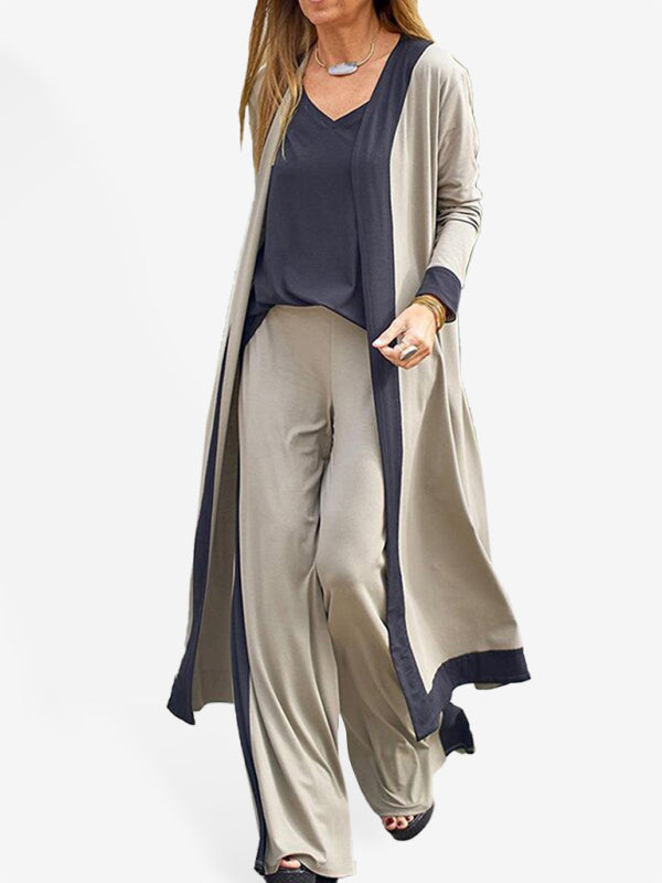 Julia | Conjunto de Chaleco y Chaqueta de Cardigan Sin Mangas de Color Contraste