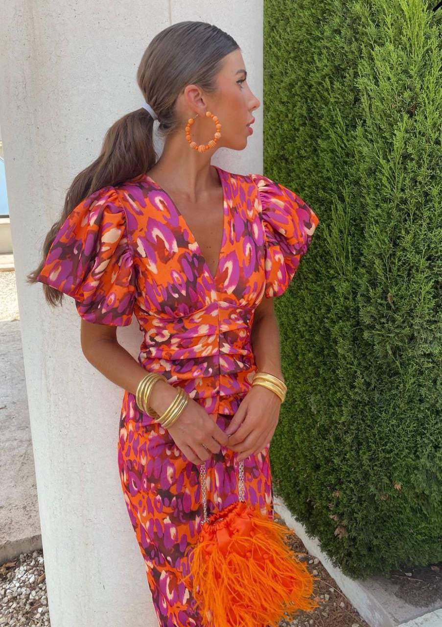Arielle™ | Vestido Midi Colorido con Volantes en las Mangas