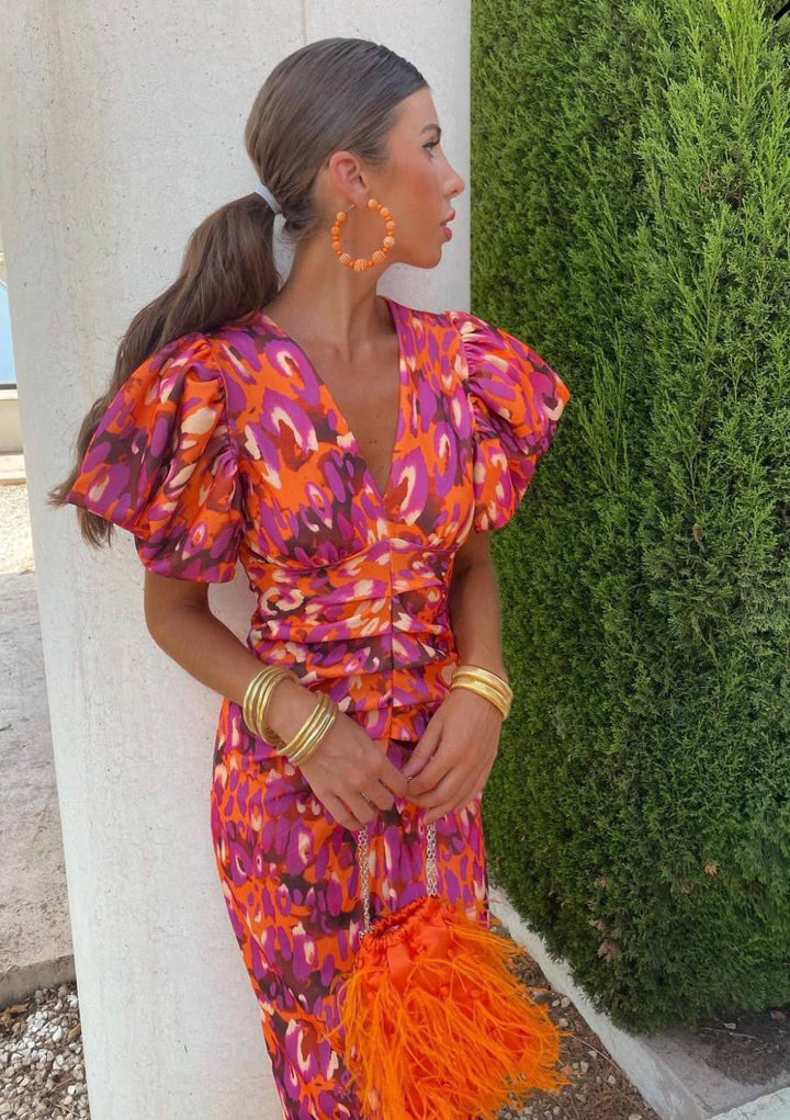 Arielle™ | Vestido Midi Colorido con Volantes en las Mangas