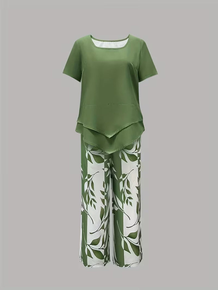 Arvessa | Conjunto de Dos Piezas con Estampado de Hojas Casual