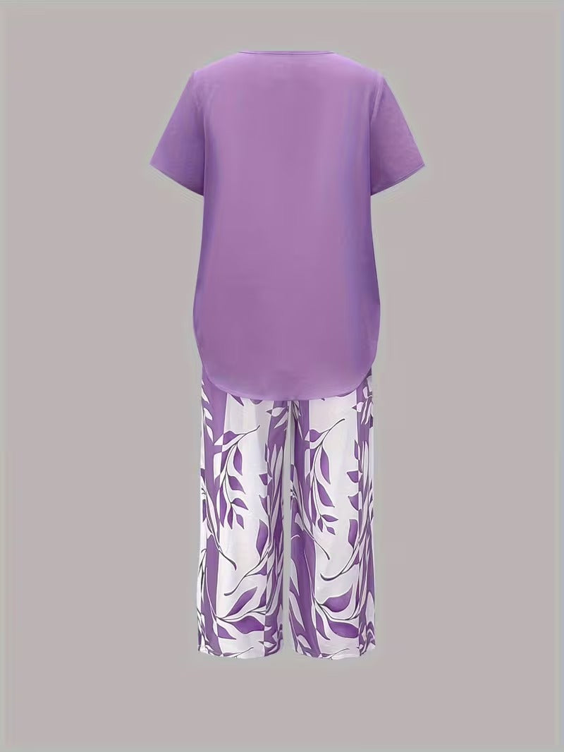Arvessa | Conjunto de Dos Piezas con Estampado de Hojas Casual
