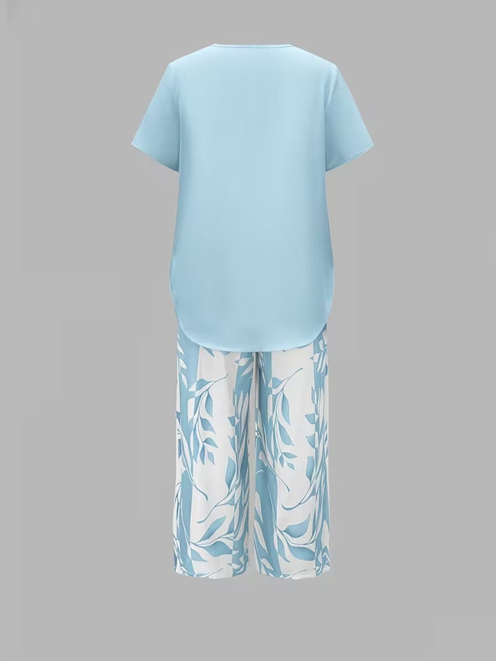 Arvessa | Conjunto de Dos Piezas con Estampado de Hojas Casual