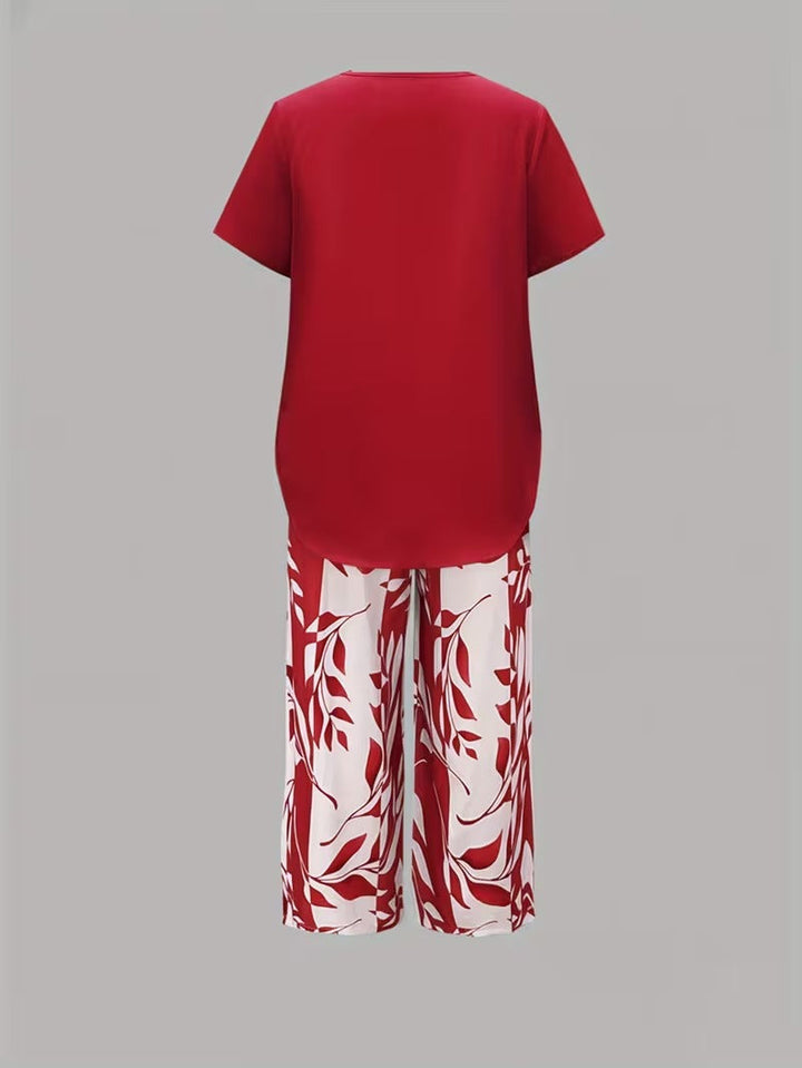 Arvessa | Conjunto de Dos Piezas con Estampado de Hojas Casual