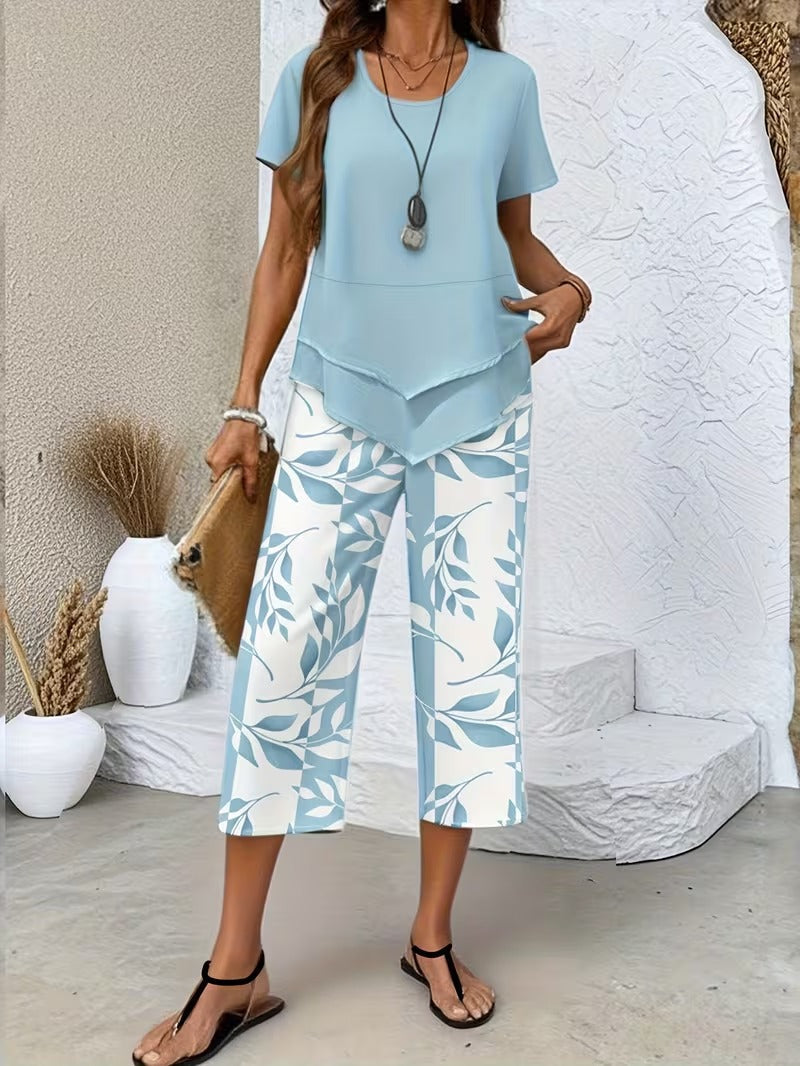 Arvessa | Conjunto de Dos Piezas con Estampado de Hojas Casual