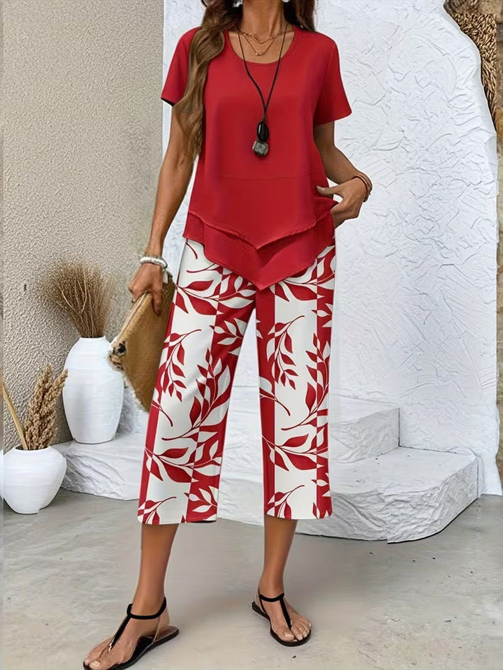 Arvessa | Conjunto de Dos Piezas con Estampado de Hojas Casual