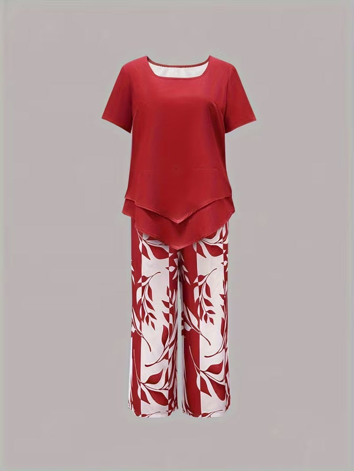 Arvessa | Conjunto de Dos Piezas con Estampado de Hojas Casual