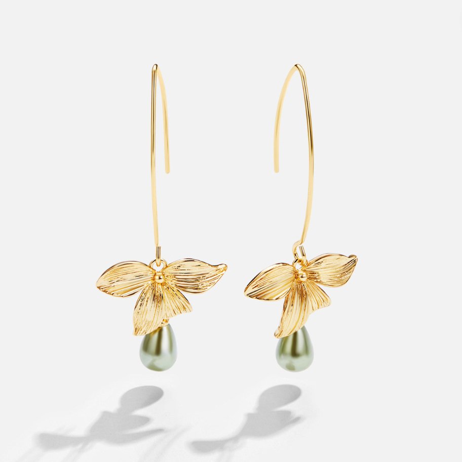 Pendientes de gotas de jade y flores