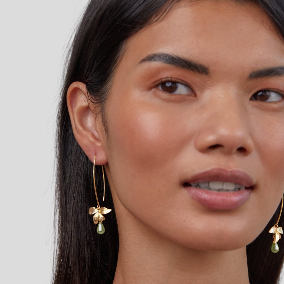 Pendientes de gotas de jade y flores
