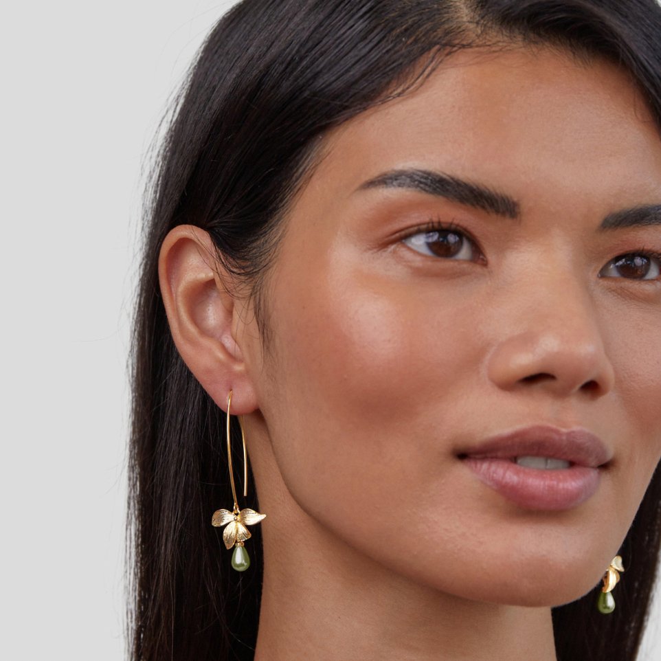 Pendientes de gotas de jade y flores