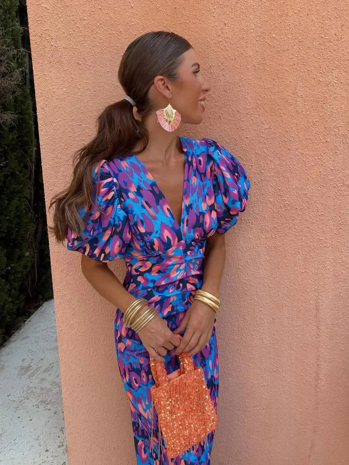 Arielle™ | Vestido Midi Colorido con Volantes en las Mangas