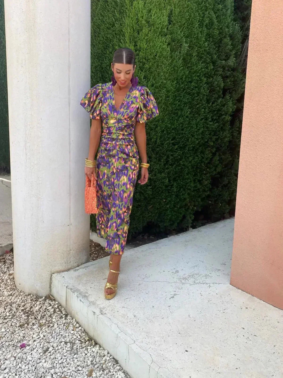 Arielle™ | Vestido Midi Colorido con Volantes en las Mangas