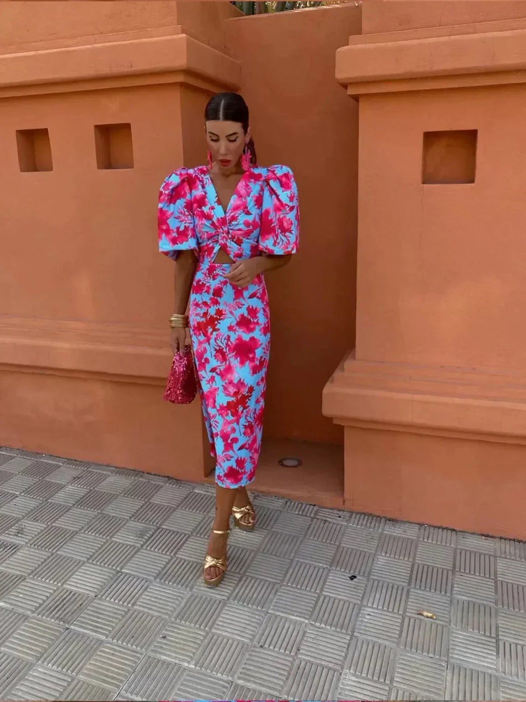 Arielle™ | Vestido Midi Colorido con Volantes en las Mangas