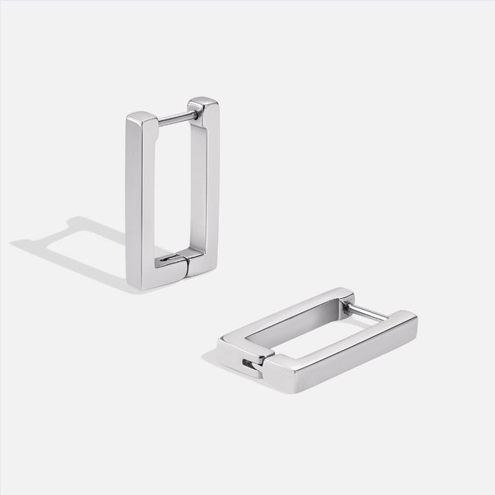 Pendientes de aro rectangulares plateados