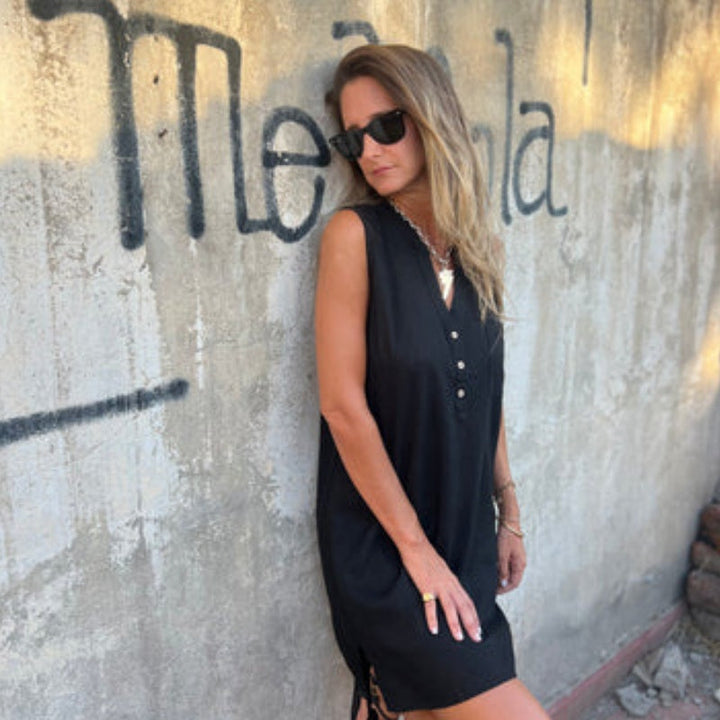 Anaïs I Vestido sin Mangas con Botones y Bolsillos