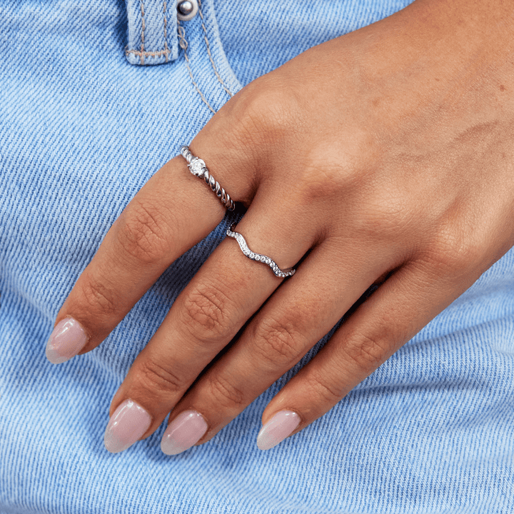 Anillo Zenya de Cristal y Ondas de Plata